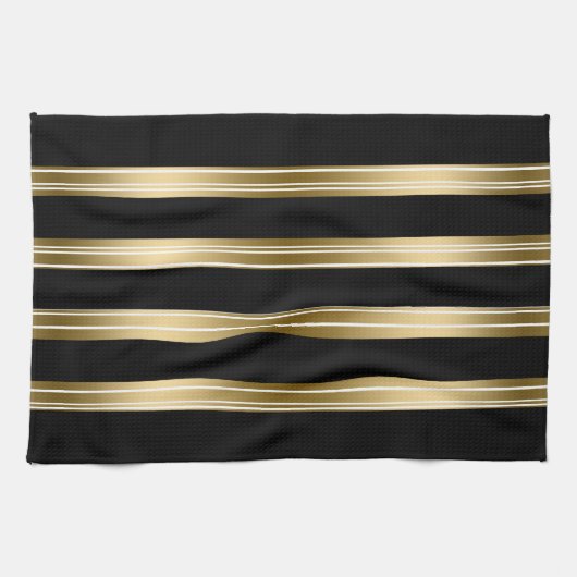 Verticale zwarte en gouden strepen witte achtergro theedoek (Horizontaal)