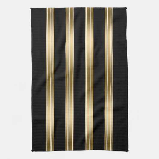 Verticale zwarte en gouden strepen witte achtergro theedoek (Verticaal)