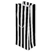 Verticale zwarte en witte strepen wijn cadeautas (Achterkant Gekanteld)