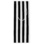 Verticale zwarte en witte strepen wijn cadeautas (Achterkant)