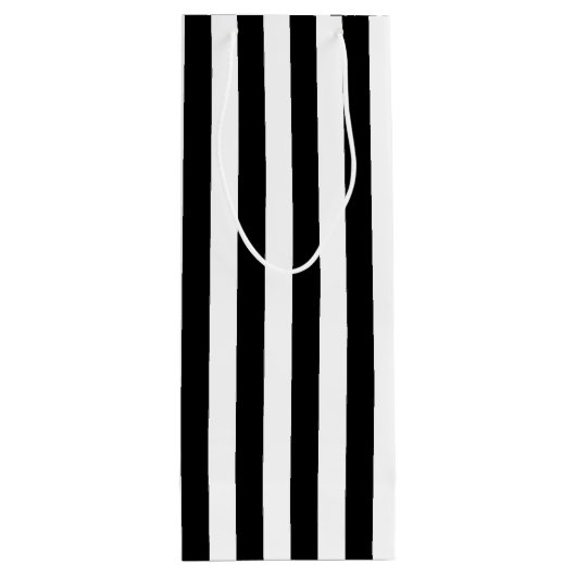 Verticale zwarte en witte strepen wijn cadeautas (Achterkant)