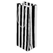 Verticale zwarte en witte strepen wijn cadeautas (Voorkant Gekanteld)