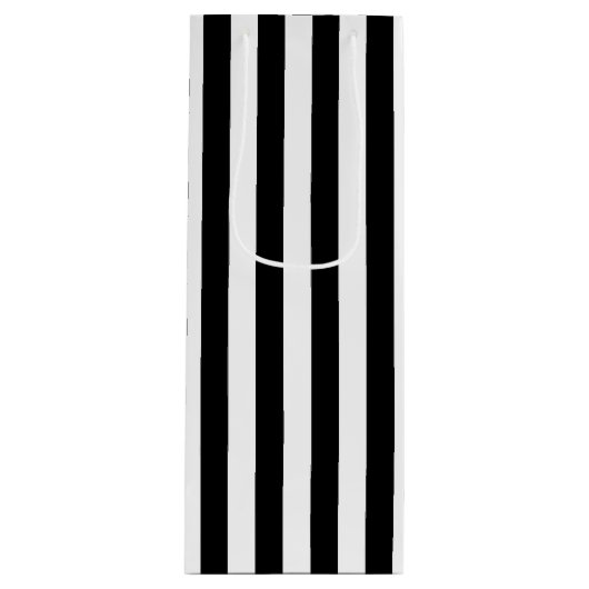 Verticale zwarte en witte strepen wijn cadeautas (Voorkant)