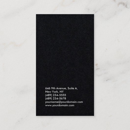 Verticale zwarte professionele vlakte modern visitekaartje (Achterkant)