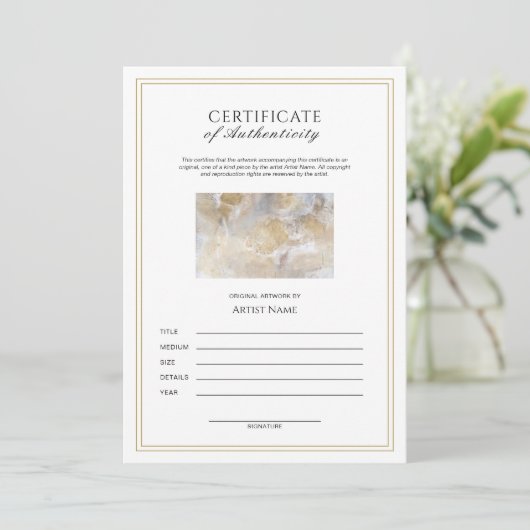 Verticle Certificate of Authenticity for Artwork Kaart (Staand voorkant)