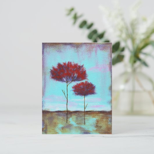 Vertogen, Abstracte kunstlandschapsrode bomen Briefkaart (Staand voorkant)