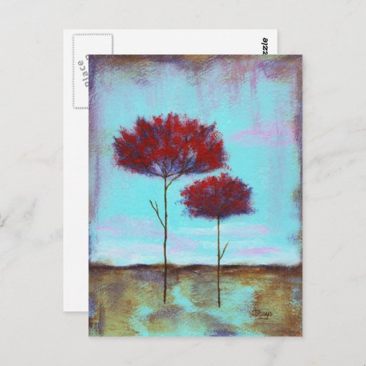 Vertogen, Abstracte kunstlandschapsrode bomen Briefkaart (Voorkant / Achterkant)