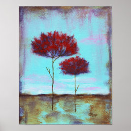 Vertogen, Abstracte kunstlandschapsrode bomen Poster