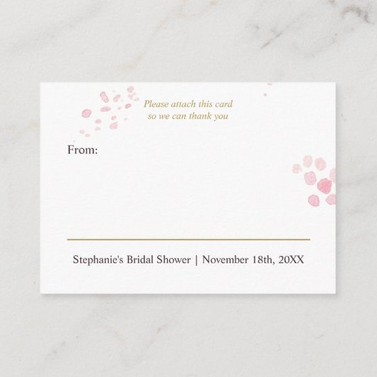 Vertoning Douche Gouden Kalligrafie Roze Bloemen Informatiekaartje (Achterkant)