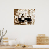 Vertoning van apothekerflessen die drugs bevatten poster (Keuken)