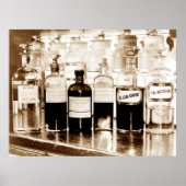 Vertoning van apothekerflessen die drugs bevatten poster (Voorkant)
