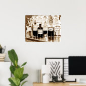 Vertoning van apothekerflessen die drugs bevatten poster (Thuiskantoor)