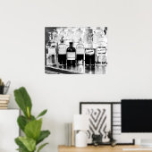 Vertoning van apothekerflessen die drugs bevatten poster (Thuiskantoor)