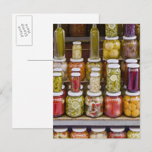 Vertoning van gepekelde groenten en fruit. briefkaart (Voorkant / Achterkant)