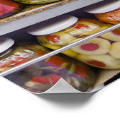 Vertoning van gepekelde groenten en fruit. poster (Hoek)