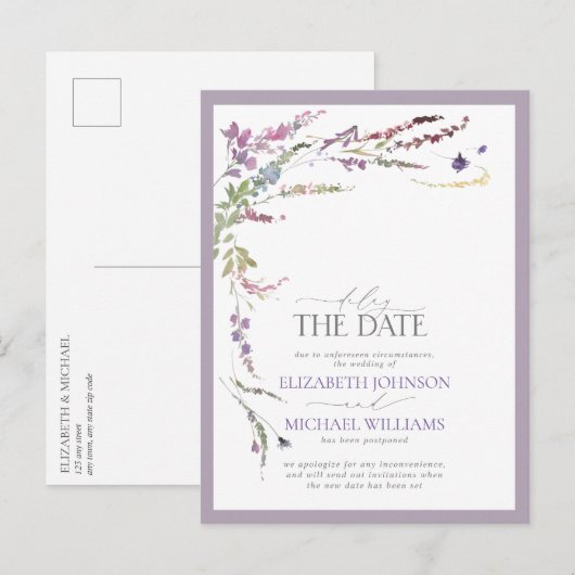 Vertraag de Datum Lila Vennootschapshuwelijk van d Aankondigingskaart (Voorkant / Achterkant)