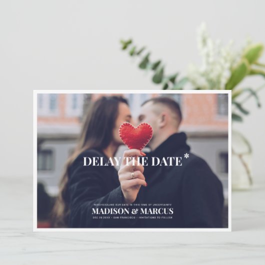 Vertraag de datum waarop de Aangepaste fotobruilof Save The Date (Staand voorkant)