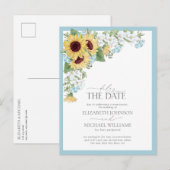Vertraag de datum waarop de blauwe zonnebloempjes  aankondigingskaart (Voorkant / Achterkant)
