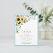 Vertraag de datum waarop de blauwe zonnebloempjes  aankondigingskaart (Staand voorkant)