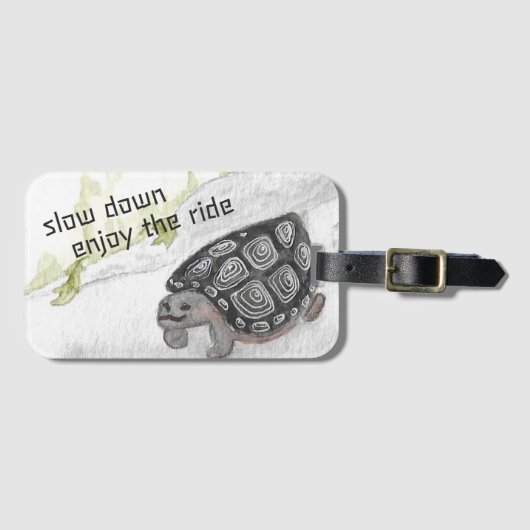 Vertraag Geniet van de Rit Waterverf Schildpad Bagagelabel (Voorkant (horizontaal))