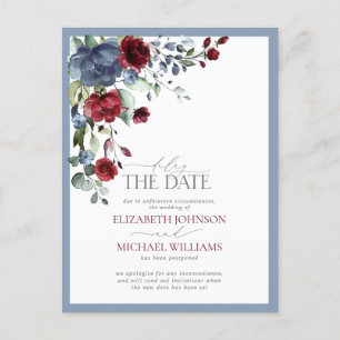 Vertraag het DateDusty Blue Burgundy Wedding Aankondigingskaart