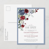 Vertraag het DateDusty Blue Burgundy Wedding Aankondigingskaart (Voorkant / Achterkant)