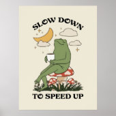 Vertraag Om Te Versnellen Retro Kikker Paddenstoel Poster (Voorkant)