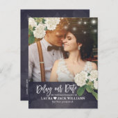 Vertraag onze Datum Uitstel van huwelijk legant Aankondigingskaart (Voorkant / Achterkant)