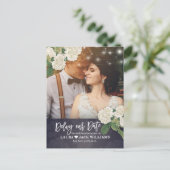 Vertraag onze Datum Uitstel van huwelijk legant Aankondigingskaart (Staand voorkant)