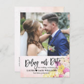 Vertraag onze Datum Uitstel van huwelijk legant Aankondigingskaart (Voorkant / Achterkant)