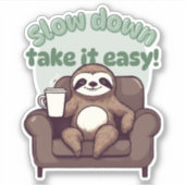 Vertraag Schattigee luiaard met koffie waterdicht Sticker (Voorkant)