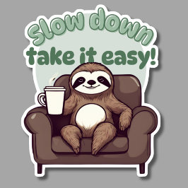 Vertraag Schattigee luiaard met koffie waterdicht Sticker