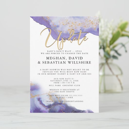 Vertraagde Baby shower Amethyst Waterverf Geode Kaart (Staand voorkant)