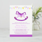 Vertraagde baby shower paarse schommelpaard met ba kaart (Staand voorkant)