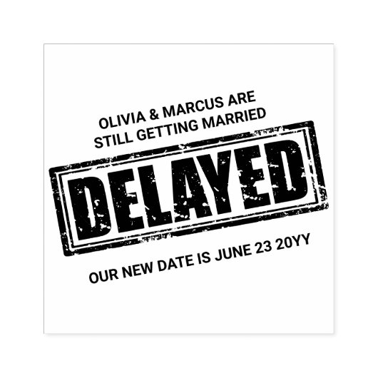 Vertraagde bruiloft met je nieuwe datumstempel rubberstempel (Afrduk)