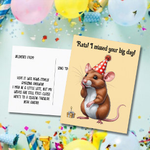 Vertraagde verjaardagswensen met een knorrige rat briefkaart