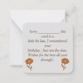 Vertraagde verjaardagswensen notitiekaartje (Achterkant)