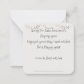 Vertraagde verjaardagswensen notitiekaartje (Achterkant)