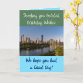 Vertraagde verjaardagswensen toevoegen foto blauw kaart (Gele Bloem)