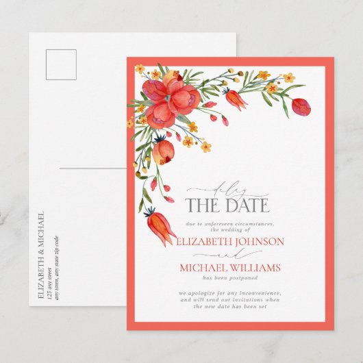 Vertraging van de datum Papaya en de Oranje Floral Aankondigingskaart (Voorkant / Achterkant)