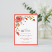 Vertraging van de datum Papaya en de Oranje Floral Aankondigingskaart (Staand voorkant)