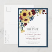 Vertraging van het Sunflower Blue Burgundy Wedding Aankondigingskaart (Voorkant / Achterkant)