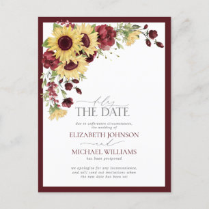 Vertraging van het Sunflower Burgundy Wedding Aankondigingskaart