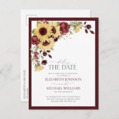 Vertraging van het Sunflower Burgundy Wedding Aankondigingskaart (Voorkant / Achterkant)