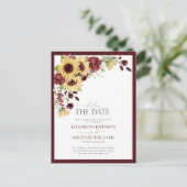 Vertraging van het Sunflower Burgundy Wedding Aankondigingskaart (Staand voorkant)