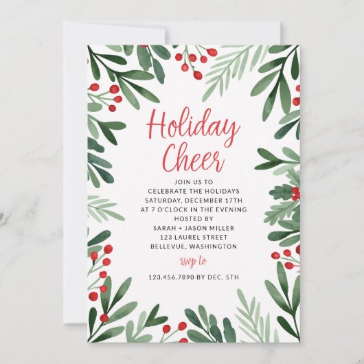 Vertrek en Holly Border kerstfeest Kaart (Voorkant)