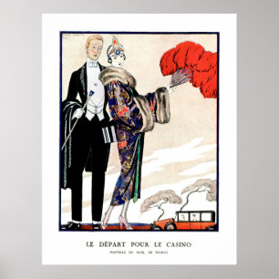 Vertrek naar het casino by George Barbier Poster