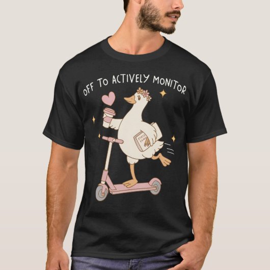 Vertrek om actief de grappige gans-scooter te moni t-shirt (Voorkant)