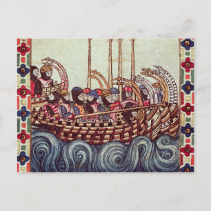 vertrek van een boot voor de kruistochten; briefkaart