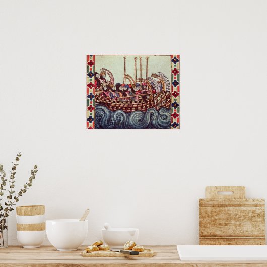 vertrek van een boot voor de kruistochten; poster (Keuken)